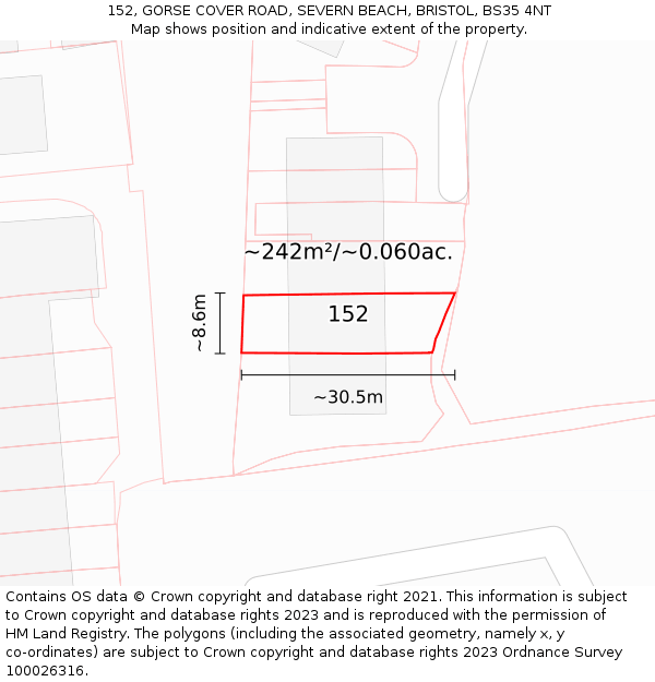 152, GORSE COVER ROAD, SEVERN BEACH, BRISTOL, BS35 4NT: Plot and title map