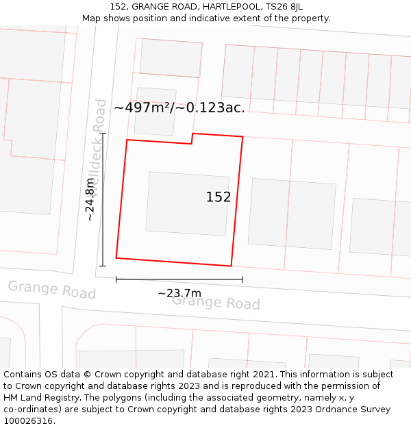 152, GRANGE ROAD, HARTLEPOOL, TS26 8JL: Plot and title map