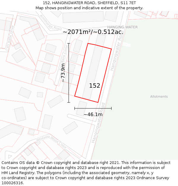 152, HANGINGWATER ROAD, SHEFFIELD, S11 7ET: Plot and title map