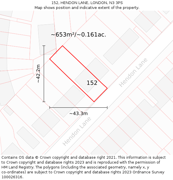 152, HENDON LANE, LONDON, N3 3PS: Plot and title map