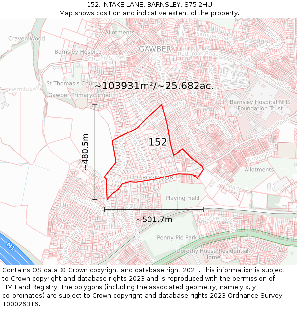 152, INTAKE LANE, BARNSLEY, S75 2HU: Plot and title map