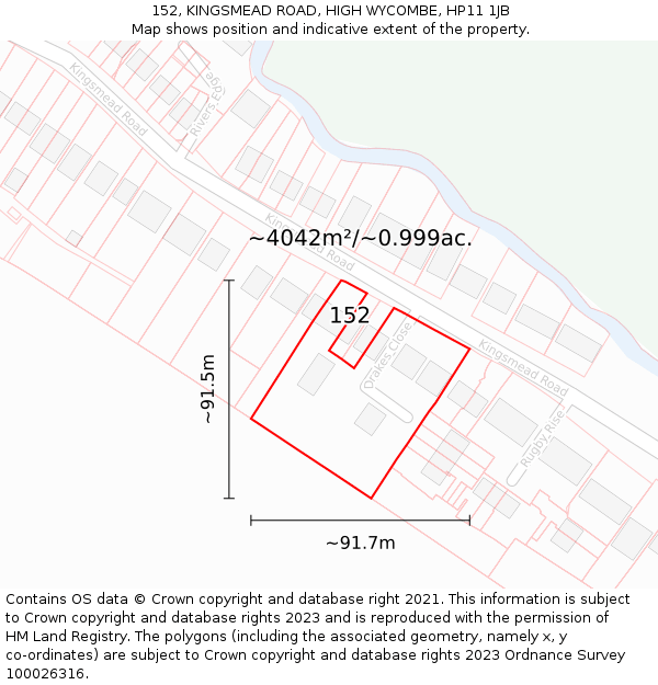 152, KINGSMEAD ROAD, HIGH WYCOMBE, HP11 1JB: Plot and title map