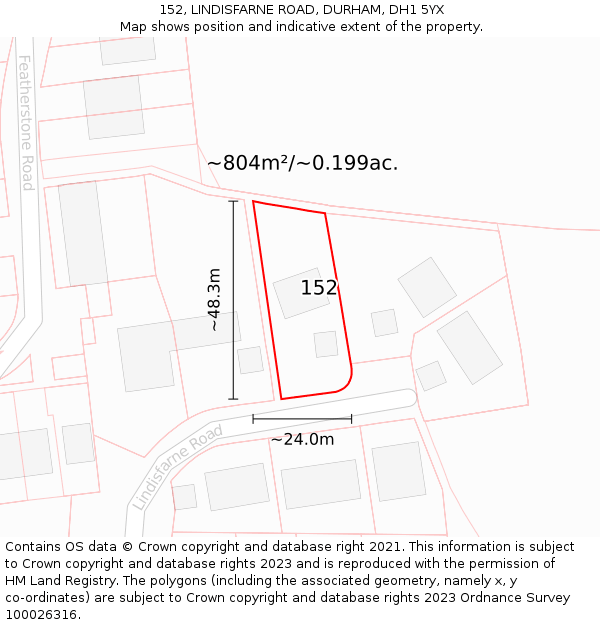 152, LINDISFARNE ROAD, DURHAM, DH1 5YX: Plot and title map
