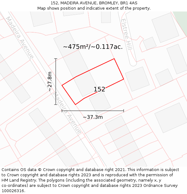 152, MADEIRA AVENUE, BROMLEY, BR1 4AS: Plot and title map