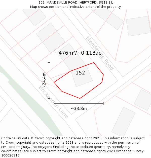 152, MANDEVILLE ROAD, HERTFORD, SG13 8JL: Plot and title map