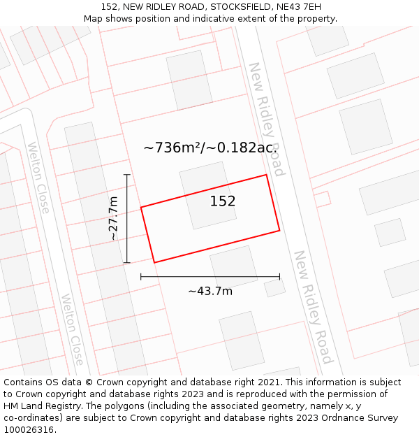 152, NEW RIDLEY ROAD, STOCKSFIELD, NE43 7EH: Plot and title map