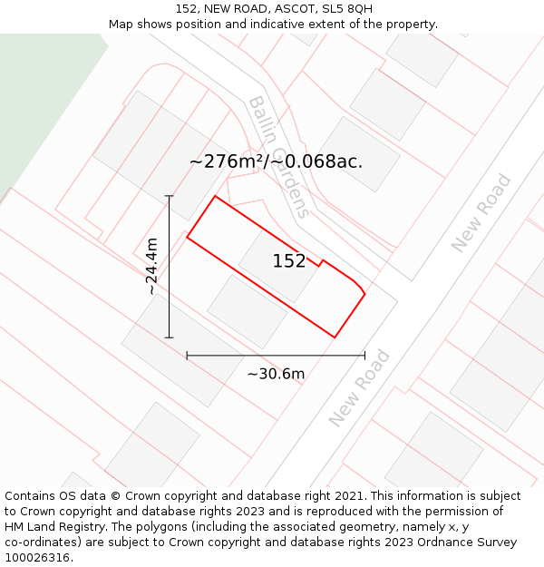 152, NEW ROAD, ASCOT, SL5 8QH: Plot and title map