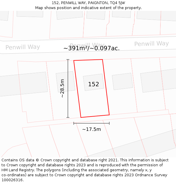152, PENWILL WAY, PAIGNTON, TQ4 5JW: Plot and title map