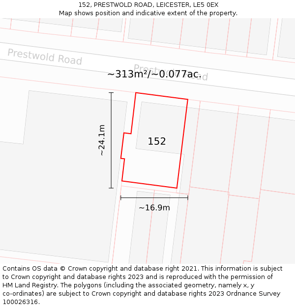 152, PRESTWOLD ROAD, LEICESTER, LE5 0EX: Plot and title map