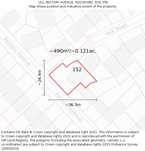 152, RECTORY AVENUE, ROCHFORD, SS4 3TB: Plot and title map