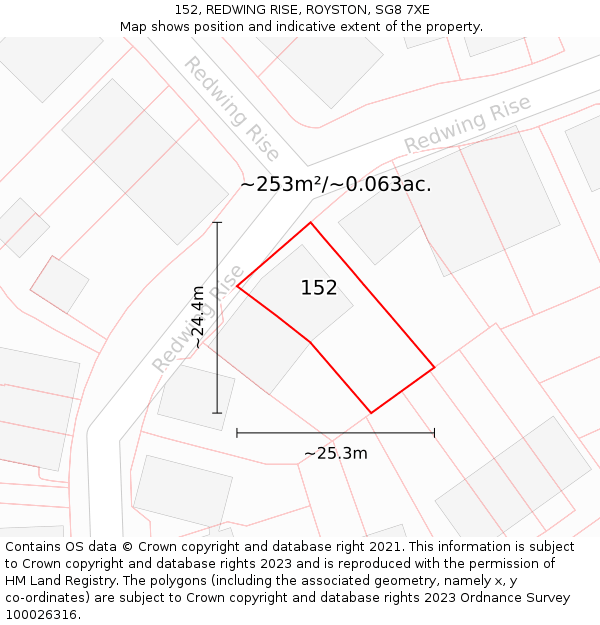 152, REDWING RISE, ROYSTON, SG8 7XE: Plot and title map