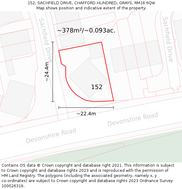 152, SACHFIELD DRIVE, CHAFFORD HUNDRED, GRAYS, RM16 6QW: Plot and title map