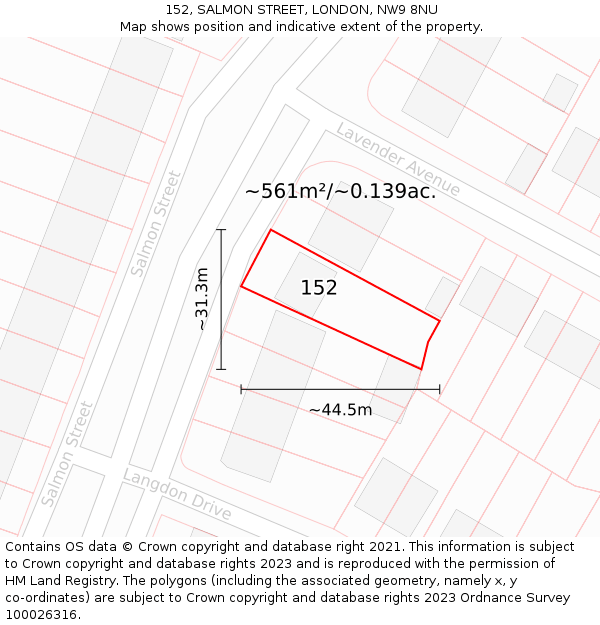 152, SALMON STREET, LONDON, NW9 8NU: Plot and title map