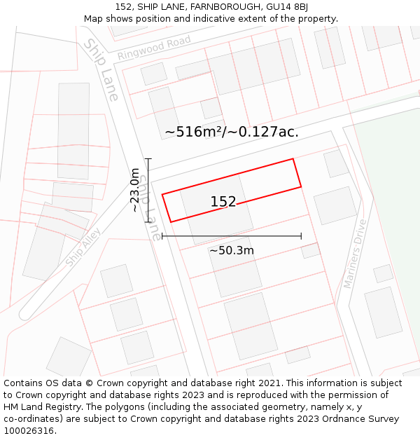 152, SHIP LANE, FARNBOROUGH, GU14 8BJ: Plot and title map