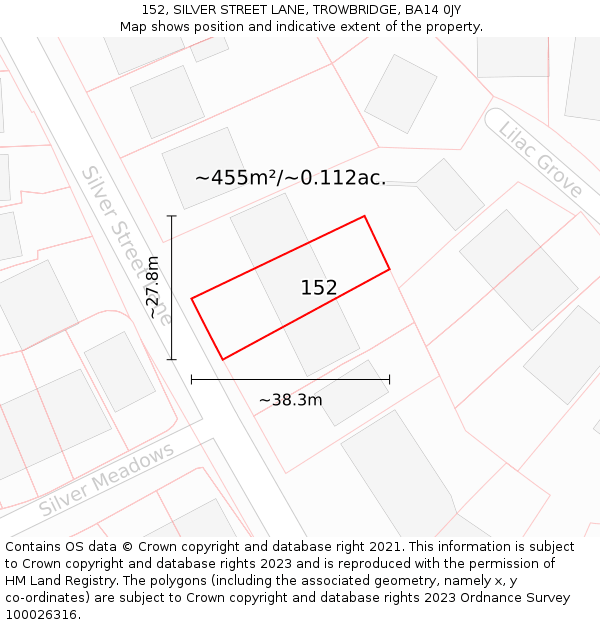 152, SILVER STREET LANE, TROWBRIDGE, BA14 0JY: Plot and title map