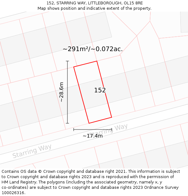 152, STARRING WAY, LITTLEBOROUGH, OL15 8RE: Plot and title map