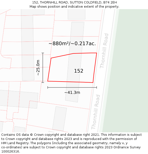 152, THORNHILL ROAD, SUTTON COLDFIELD, B74 2EH: Plot and title map