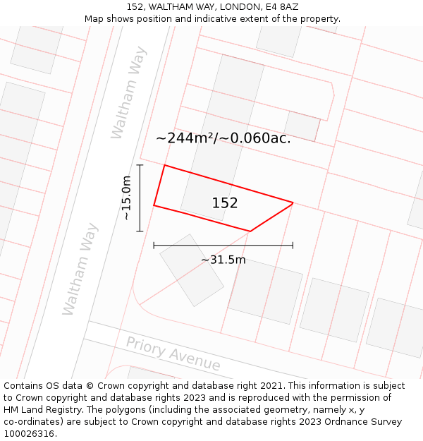 152, WALTHAM WAY, LONDON, E4 8AZ: Plot and title map