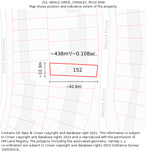 152, WEALD DRIVE, CRAWLEY, RH10 6NW: Plot and title map