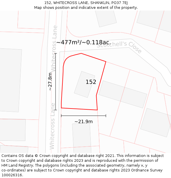 152, WHITECROSS LANE, SHANKLIN, PO37 7EJ: Plot and title map