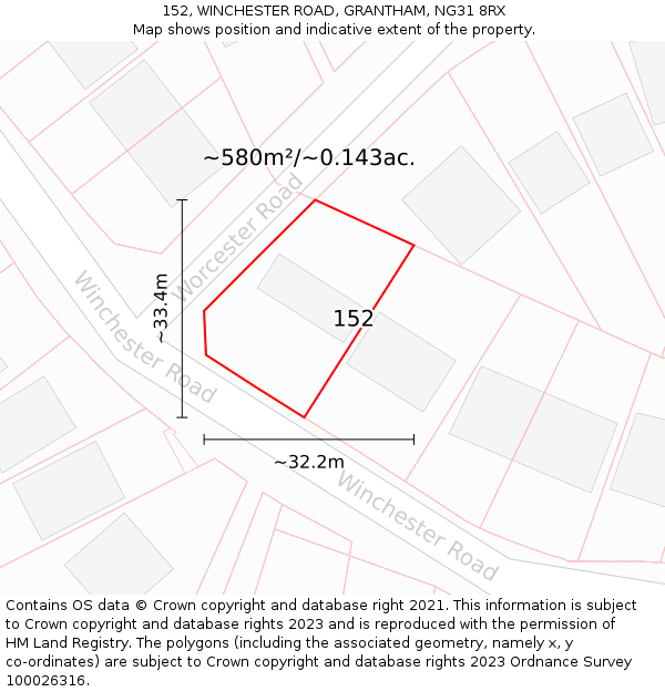 152, WINCHESTER ROAD, GRANTHAM, NG31 8RX: Plot and title map