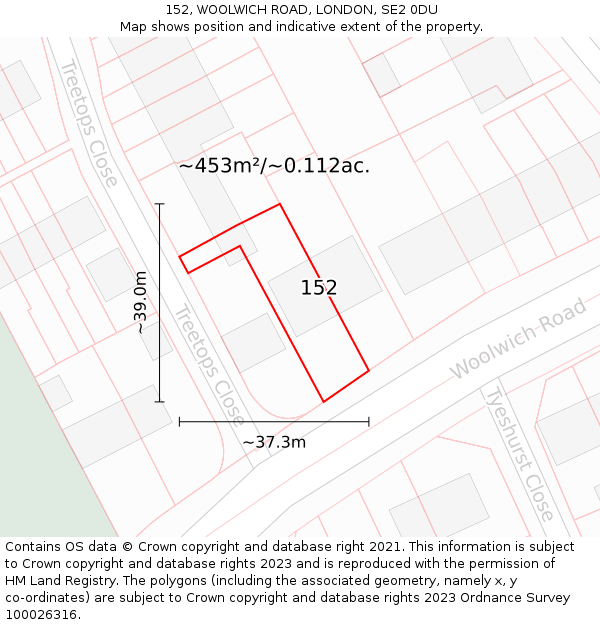 152, WOOLWICH ROAD, LONDON, SE2 0DU: Plot and title map