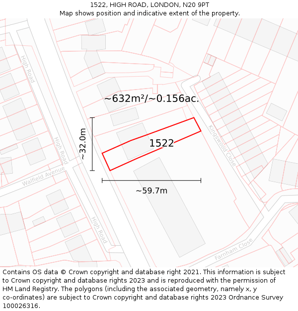 1522, HIGH ROAD, LONDON, N20 9PT: Plot and title map