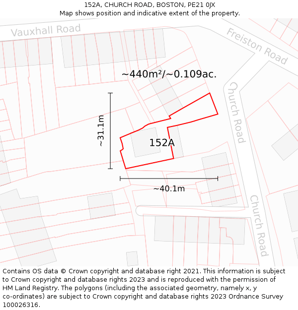 152A, CHURCH ROAD, BOSTON, PE21 0JX: Plot and title map