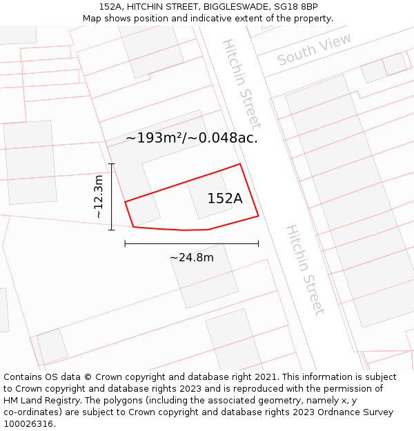 152A, HITCHIN STREET, BIGGLESWADE, SG18 8BP: Plot and title map