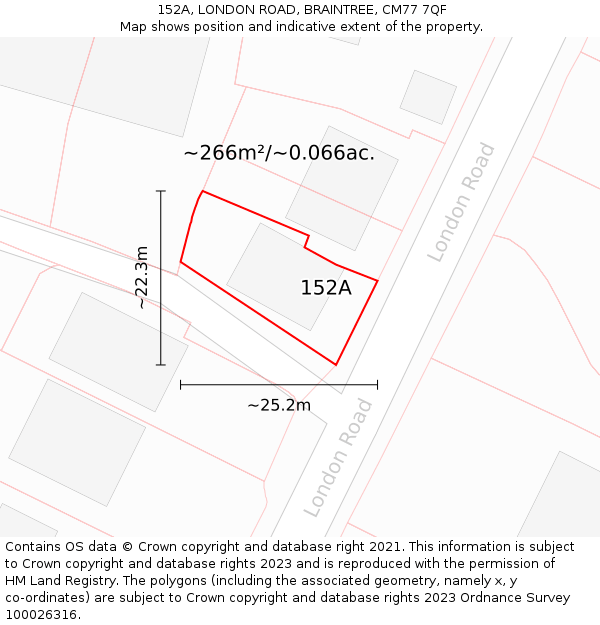 152A, LONDON ROAD, BRAINTREE, CM77 7QF: Plot and title map