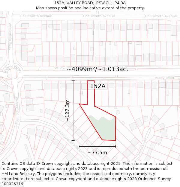 152A, VALLEY ROAD, IPSWICH, IP4 3AJ: Plot and title map