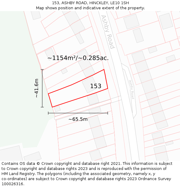 153, ASHBY ROAD, HINCKLEY, LE10 1SH: Plot and title map