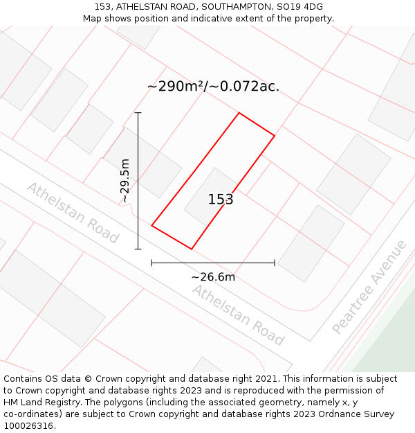 153, ATHELSTAN ROAD, SOUTHAMPTON, SO19 4DG: Plot and title map