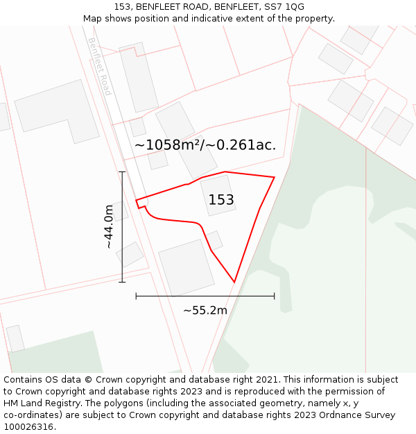 153, BENFLEET ROAD, BENFLEET, SS7 1QG: Plot and title map