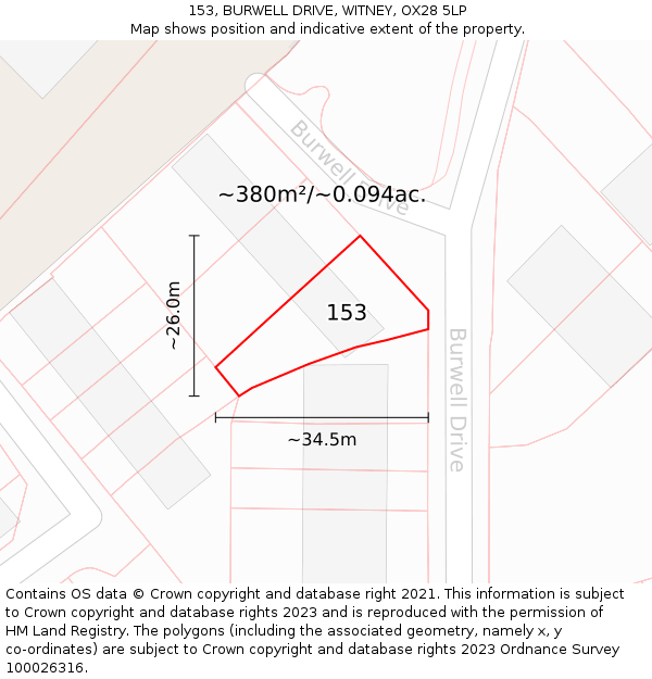 153, BURWELL DRIVE, WITNEY, OX28 5LP: Plot and title map