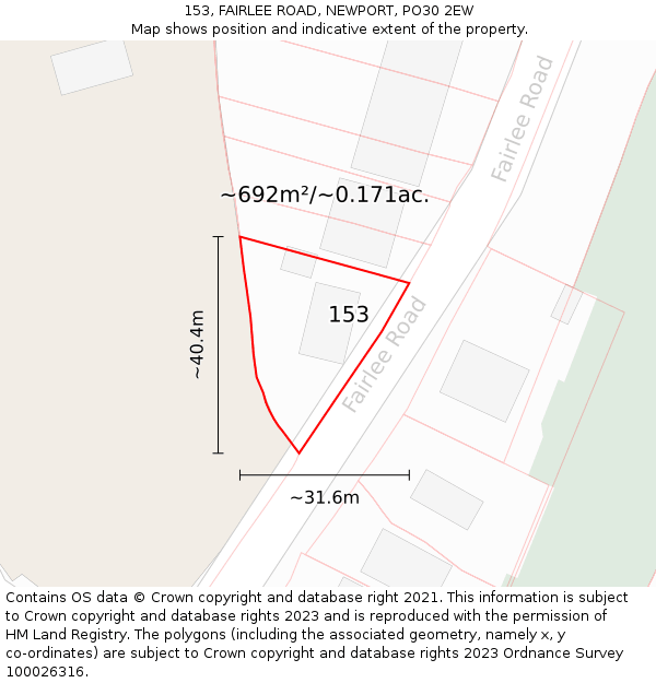 153, FAIRLEE ROAD, NEWPORT, PO30 2EW: Plot and title map