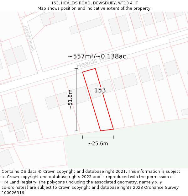 153, HEALDS ROAD, DEWSBURY, WF13 4HT: Plot and title map