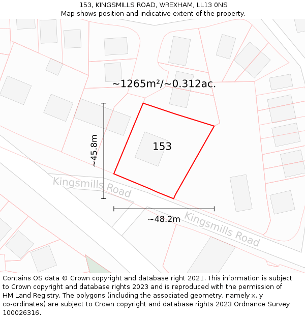 153, KINGSMILLS ROAD, WREXHAM, LL13 0NS: Plot and title map