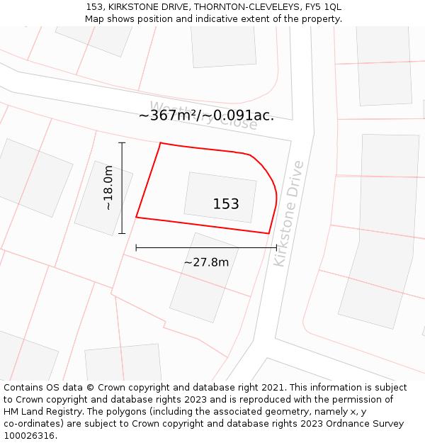 153, KIRKSTONE DRIVE, THORNTON-CLEVELEYS, FY5 1QL: Plot and title map