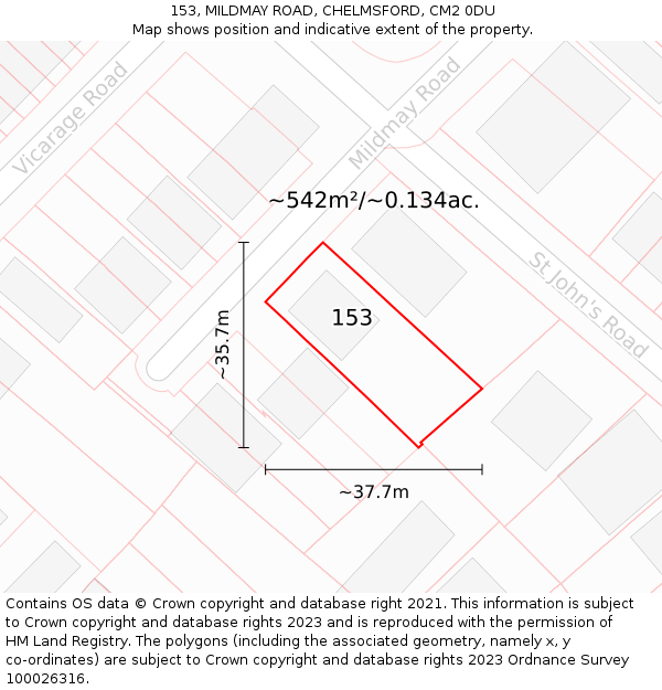 153, MILDMAY ROAD, CHELMSFORD, CM2 0DU: Plot and title map