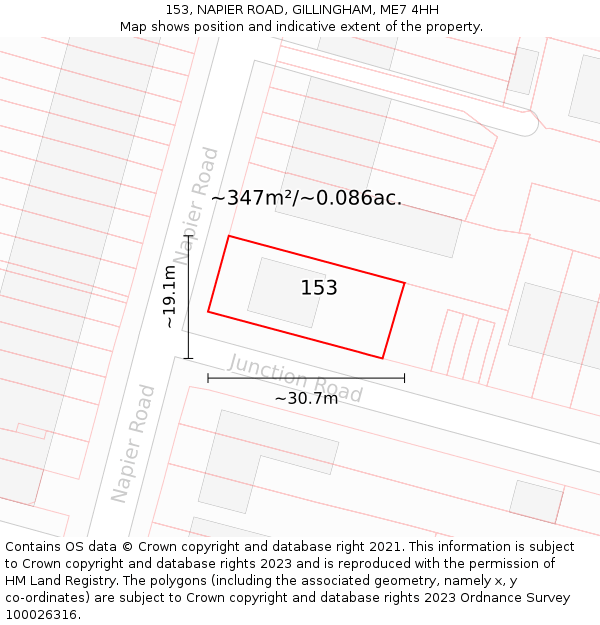 153, NAPIER ROAD, GILLINGHAM, ME7 4HH: Plot and title map