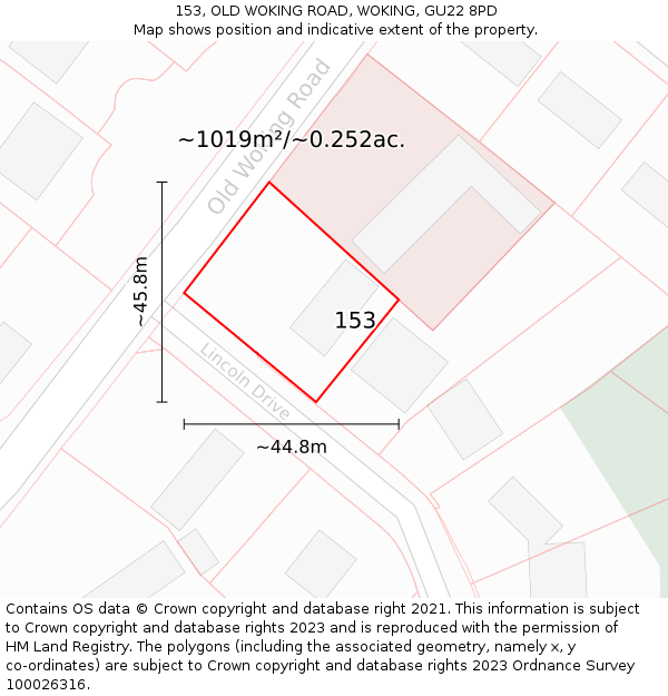 153, OLD WOKING ROAD, WOKING, GU22 8PD: Plot and title map