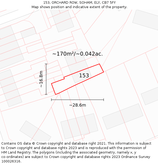 153, ORCHARD ROW, SOHAM, ELY, CB7 5FY: Plot and title map