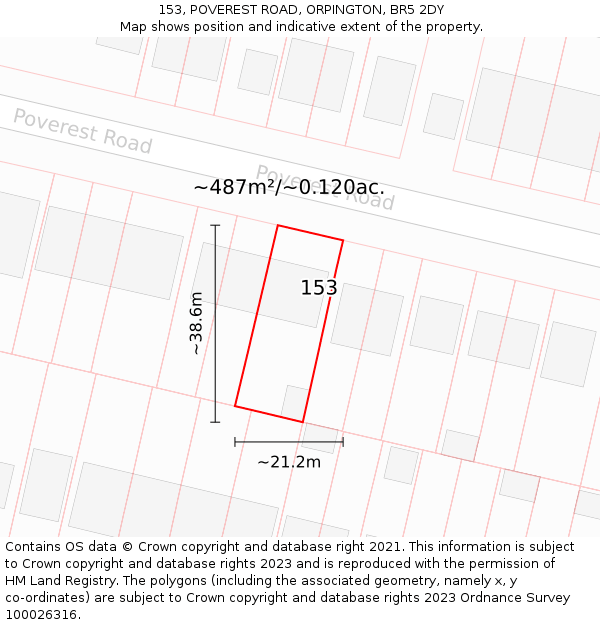 153, POVEREST ROAD, ORPINGTON, BR5 2DY: Plot and title map