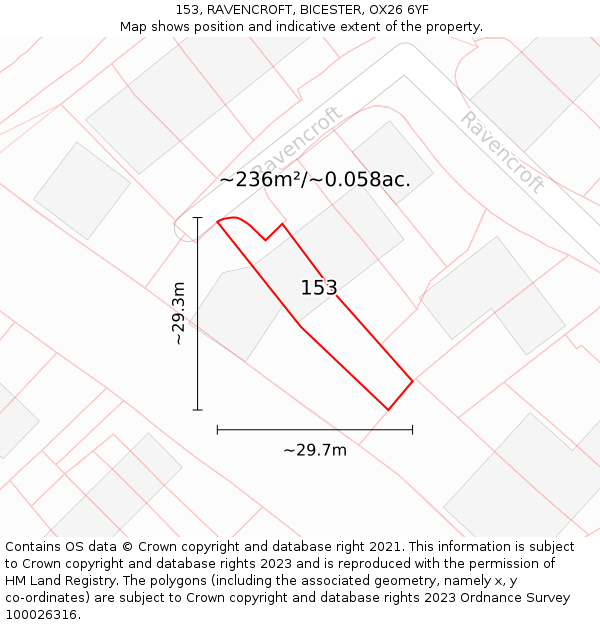 153, RAVENCROFT, BICESTER, OX26 6YF: Plot and title map