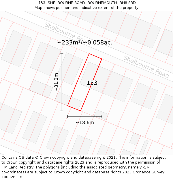 153, SHELBOURNE ROAD, BOURNEMOUTH, BH8 8RD: Plot and title map