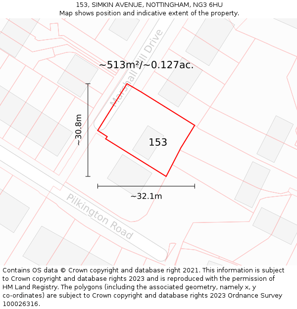 153, SIMKIN AVENUE, NOTTINGHAM, NG3 6HU: Plot and title map