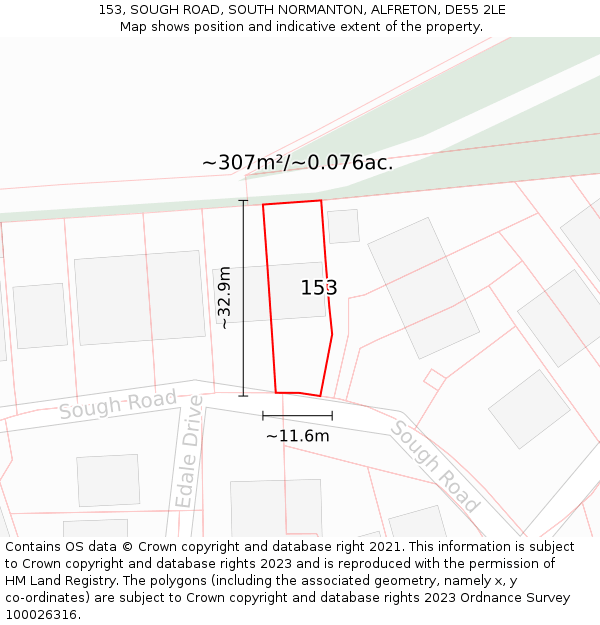 153, SOUGH ROAD, SOUTH NORMANTON, ALFRETON, DE55 2LE: Plot and title map