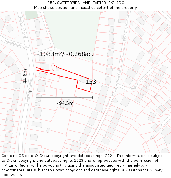 153, SWEETBRIER LANE, EXETER, EX1 3DG: Plot and title map