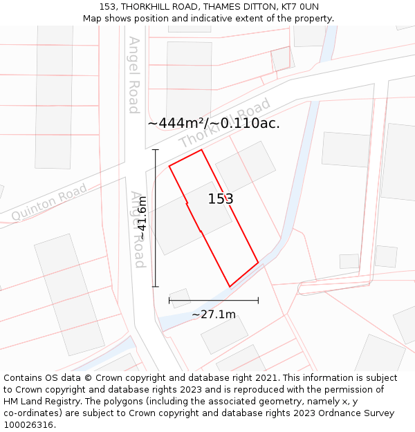 153, THORKHILL ROAD, THAMES DITTON, KT7 0UN: Plot and title map